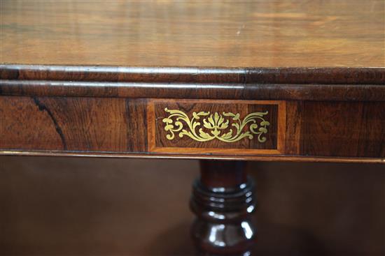 A pair of Regency rosewood card tables, W.2ft 11in. D.1ft 5.5in. H.2ft 4in.